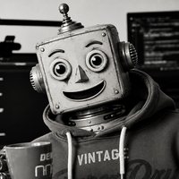 Dasselbe Foto wie auf der Startseite, nur mit Roboterkopf statt Robert Rimoczi